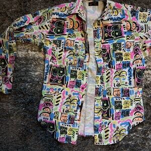 Colorful Graphic Button-Up Shirt - very 80s palm print